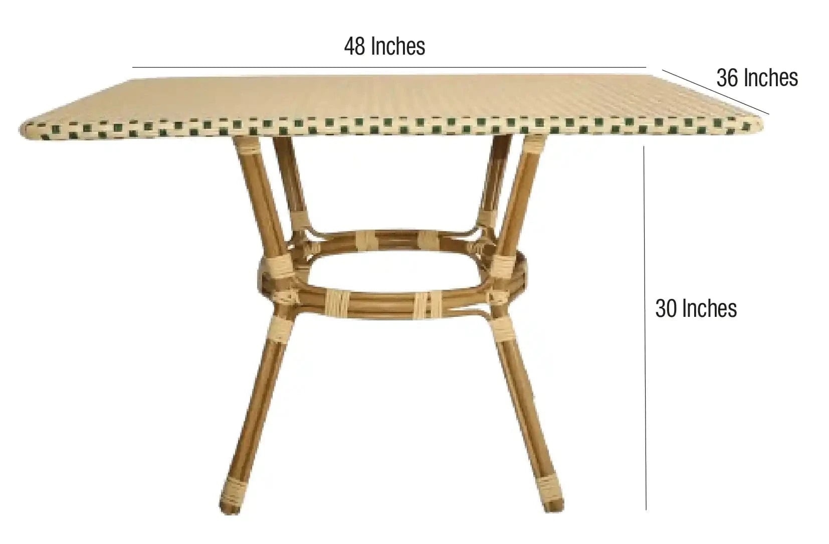 Outdoor Bistro Table 48x36 Glass Top – Beige/Green PE Rattan (Patio Dining), Image 7