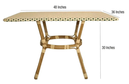 Outdoor Bistro Table 48x36 Glass Top – Beige/Green PE Rattan (Patio Dining), Image 7