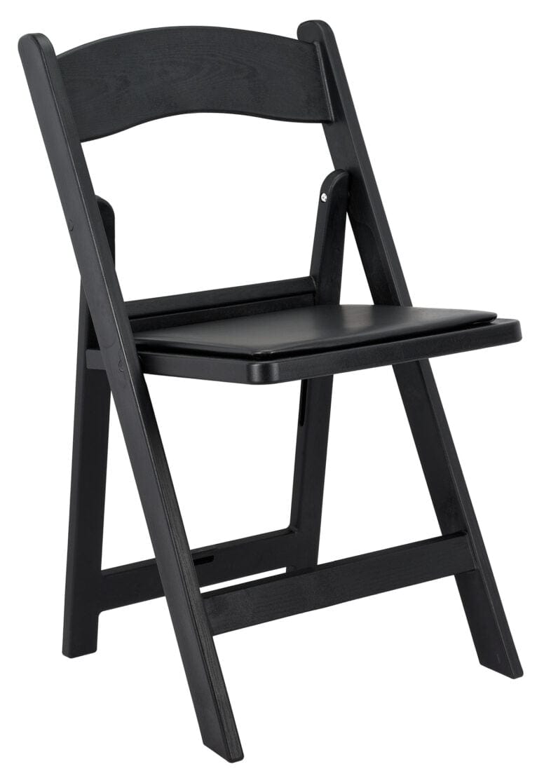 4 Pack Black Resin Woodgrain Folding Chair with Steel Skeleton and Padded Seat for Events or Patio