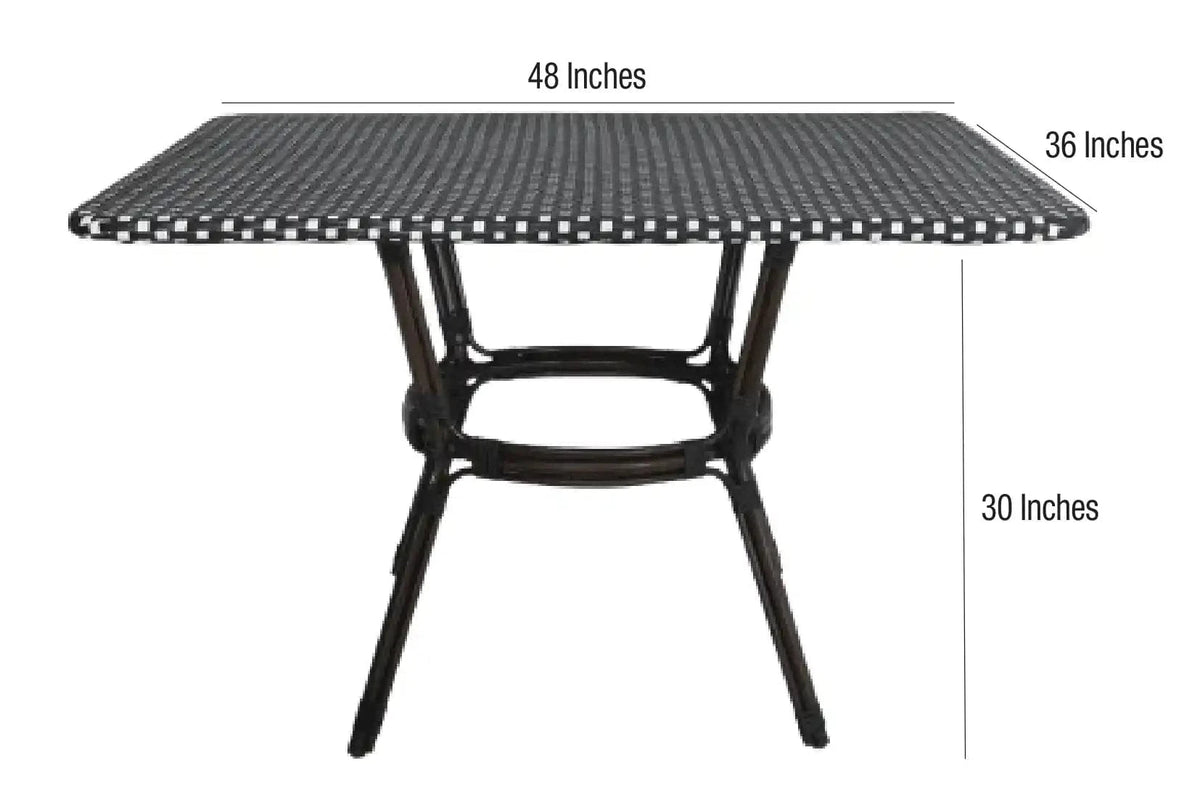 Outdoor Bistro Table 48" x 36" — Black & White PE Rattan Glass Top (Patio), Image 9