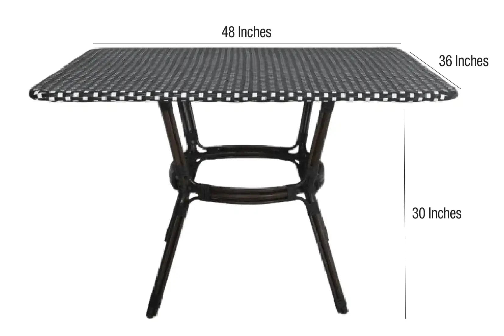 Outdoor Bistro Table 48" x 36" — Black & White PE Rattan Glass Top (Patio), Image 9