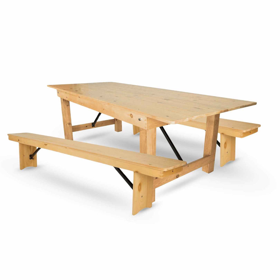 Farmhouse Dining Table Set 96x40" with 2 Benches for Kitchen Patio Dining Room, Straight Legs, Natural
