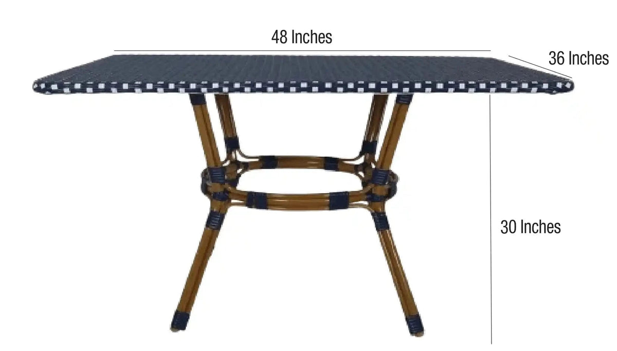 Outdoor Bistro Table 48x36 - Blue & White PE Rattan Glass Top, Patio, Image 9