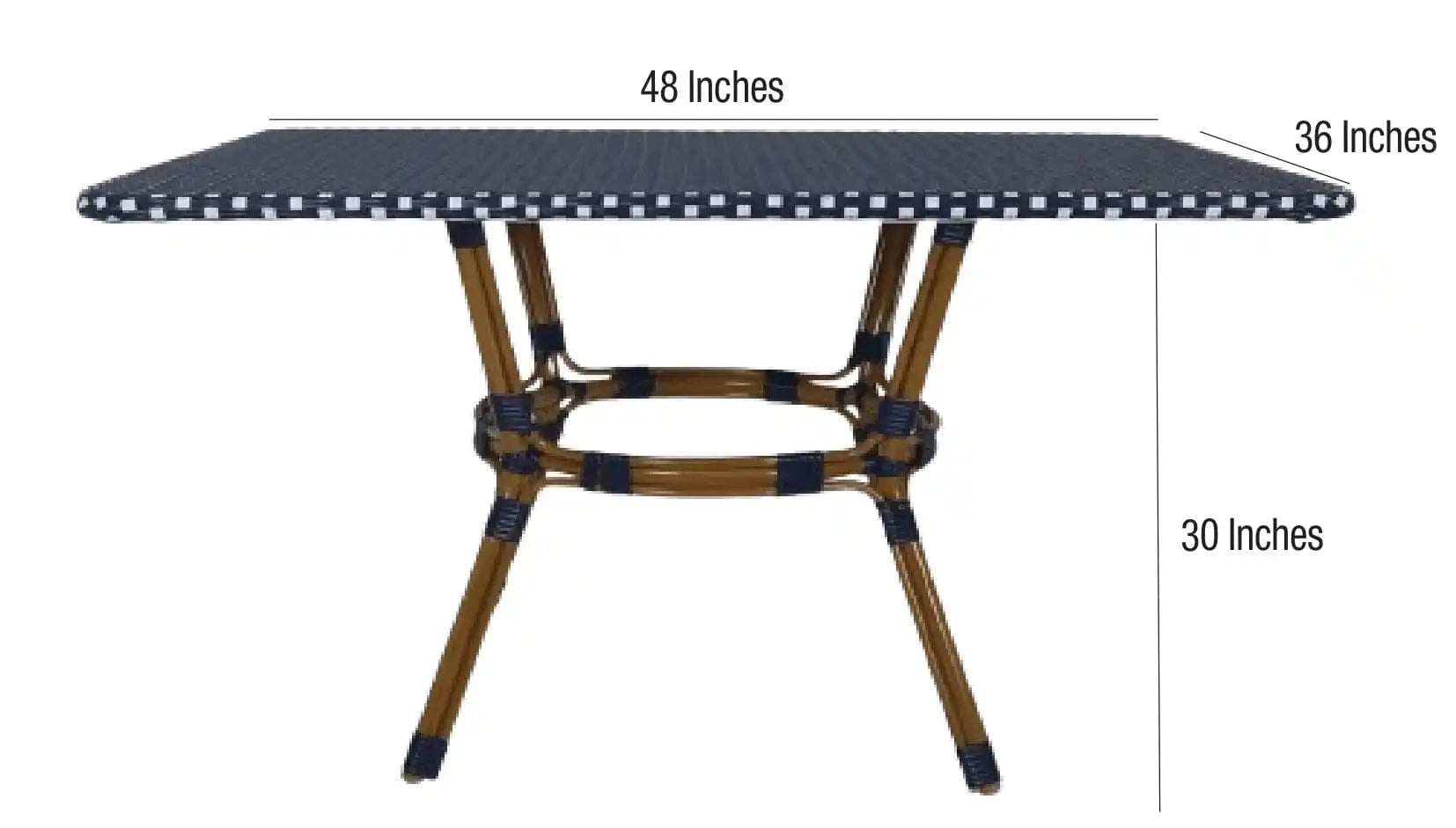 Outdoor Bistro Table 48x36 - Blue & White PE Rattan Glass Top, Patio, Image 9
