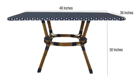 Outdoor Bistro Table 48x36 - Blue & White PE Rattan Glass Top, Patio, Image 9