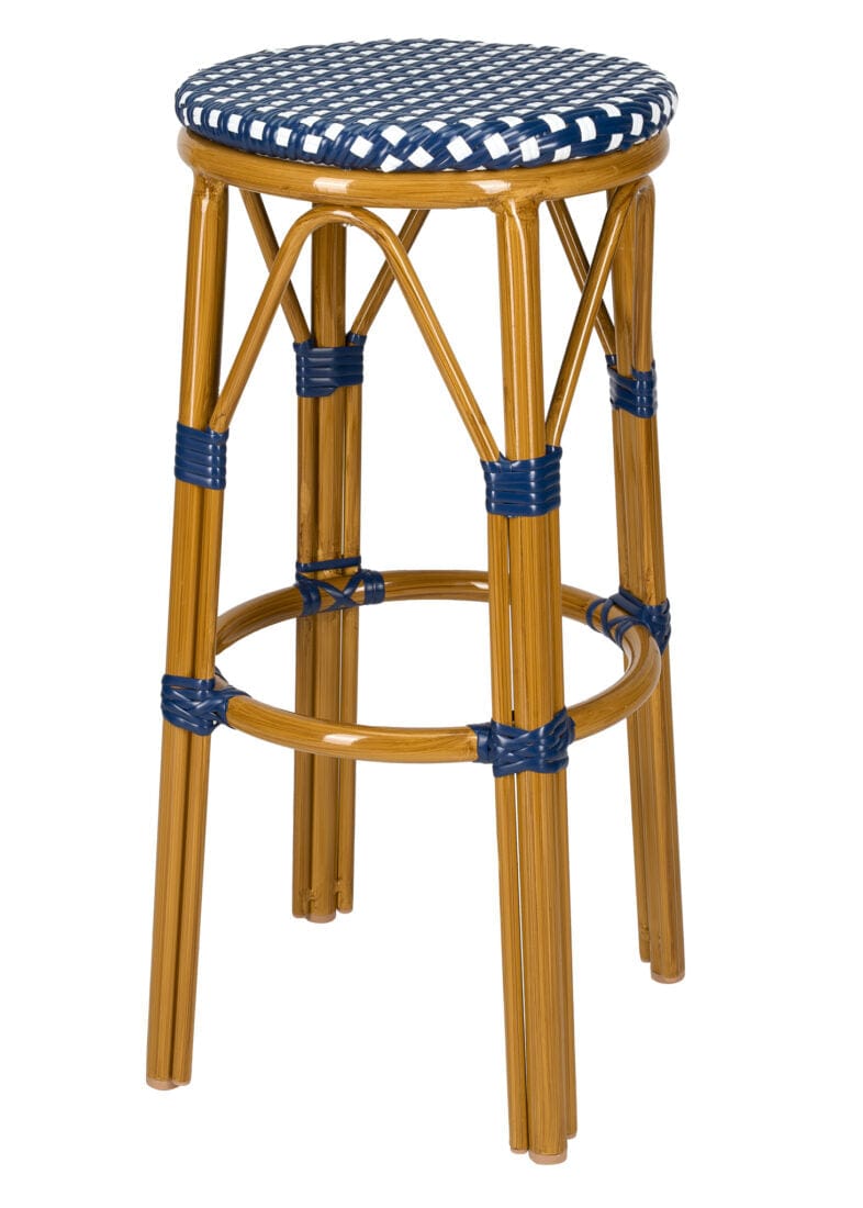 2 Pack Blue on White 30" No Back Bistro Barstool for Patio or Kitchen Bar