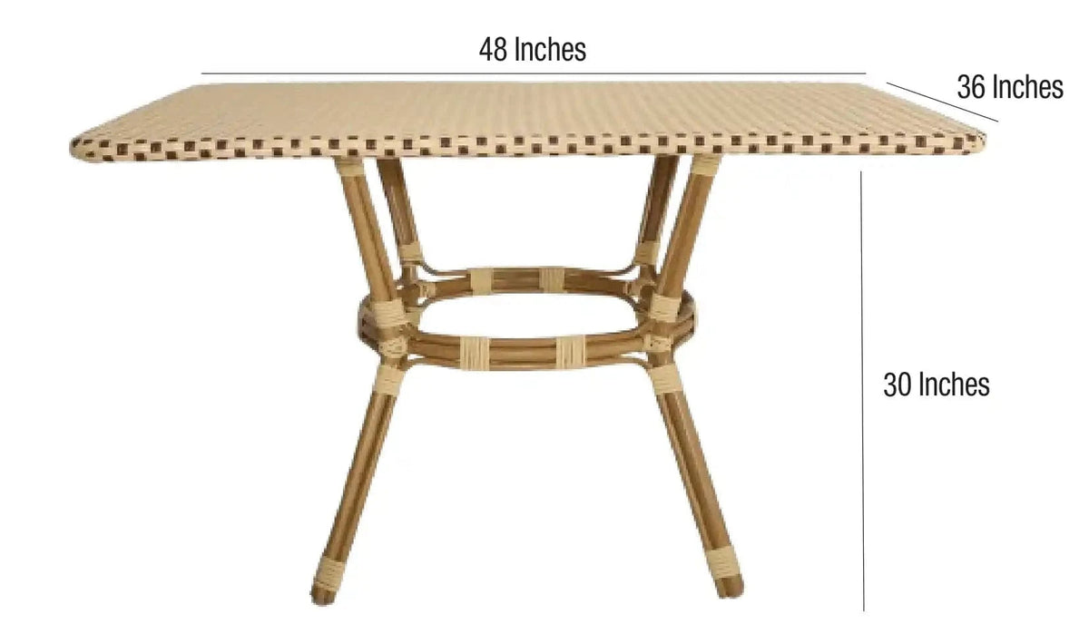 Outdoor Bistro Table 48" x 36" PE Rattan Glass Top – Beige & Maroon, Patio, Image 8