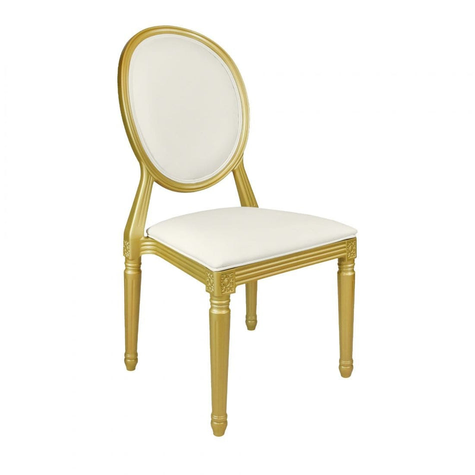4 Pack Gold Resin Louis Chair with White Vinyl Seat for Dining Room and Patio Use