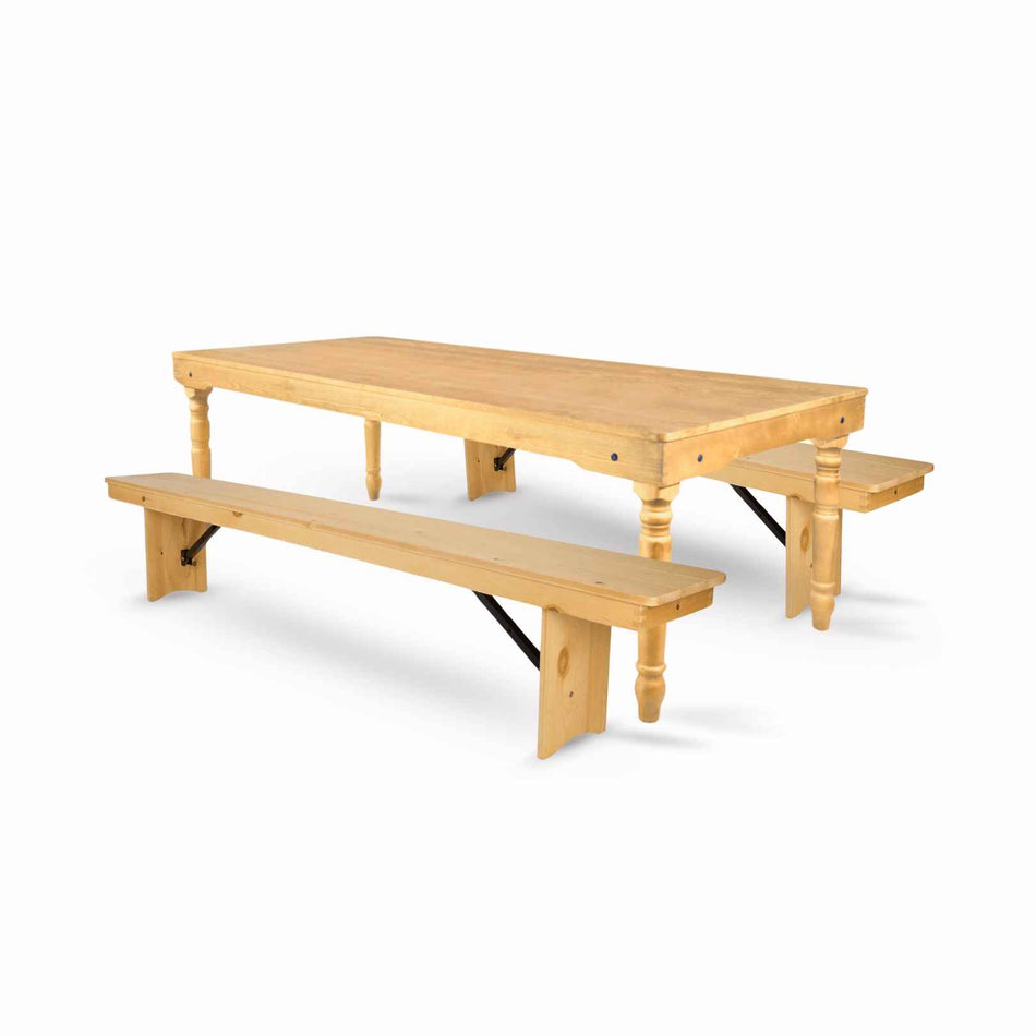 Farmhouse Dining Table Set 96x40" with 2 Benches for Kitchen Patio Dining Room, T Legs, Natural
