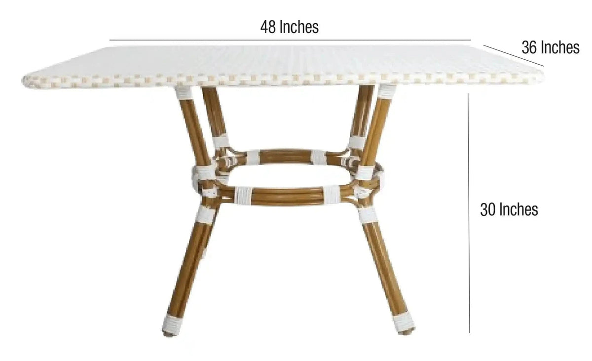 Outdoor Bistro Table 48" x 36" PE Rattan Glass Top — White & Beige | Patio Dining, Image 9