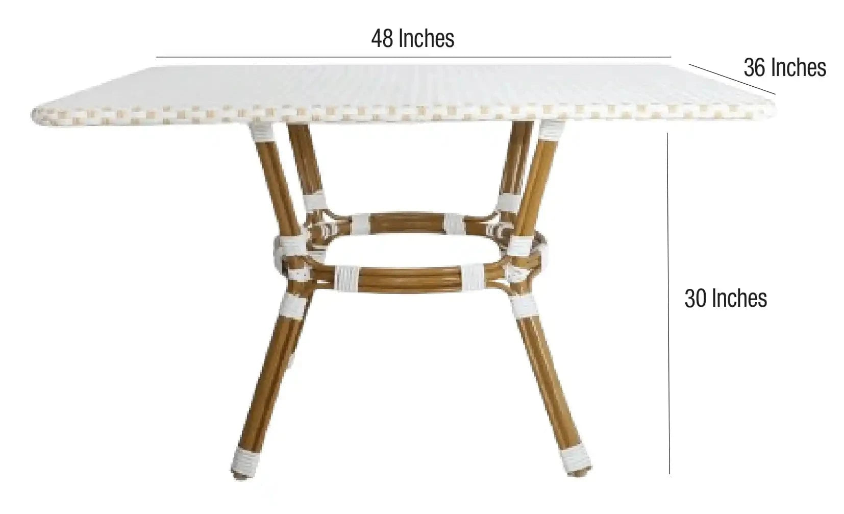 Outdoor Bistro Table 48" x 36" PE Rattan Glass Top — White & Beige | Patio Dining, Image 9