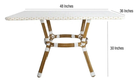 Outdoor Bistro Table 48" x 36" PE Rattan Glass Top — White & Beige | Patio Dining, Image 9