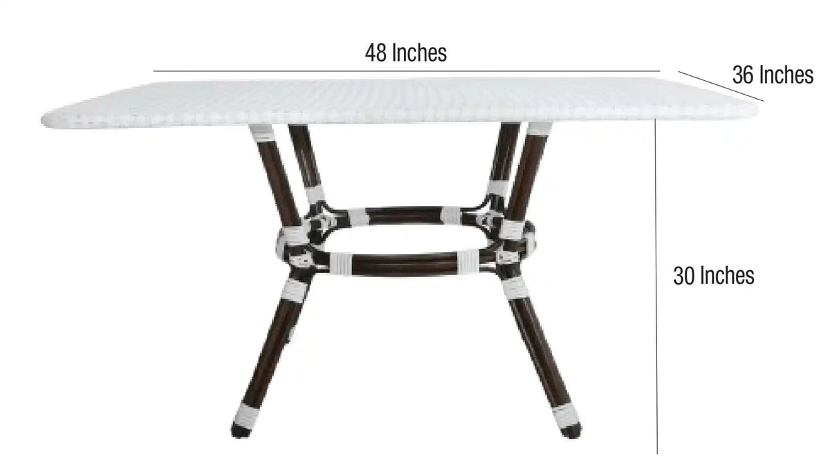 White PE Rattan Outdoor Bistro Table 48x36 Glass Top – Ideal for Patio & Outdoor Dining, Image 9