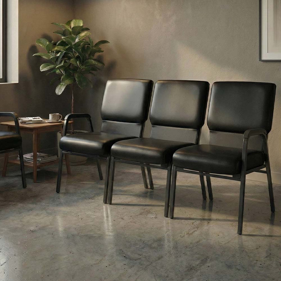 Black Vinyl 3-Seat Waiting Room Chair with Black Frame and Arms