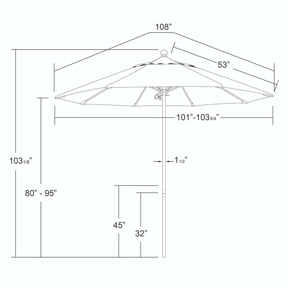 9' Patio California Umbrella with Black Pole and Sunbrella Canopy for Patio Table and Outdoor Seating Shade, Sunflower Yellow, Image 4