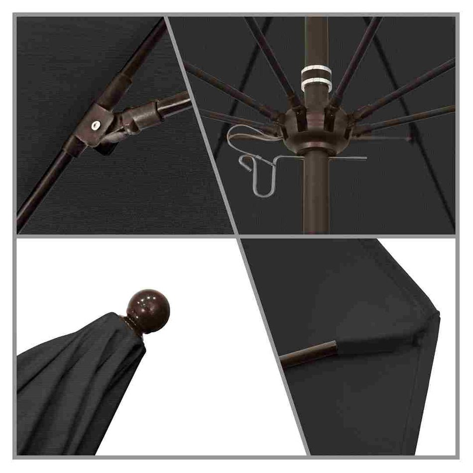 9' Patio California Umbrella with Bronze Pole and Sunbrella Canopy for Deck Backyard and Poolside Shade, Black