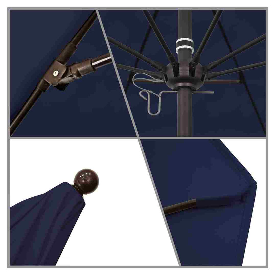 9' Patio California Umbrella with Bronze Pole and Sunbrella Canopy for Deck Seating and Backyard Shade, Navy Blue