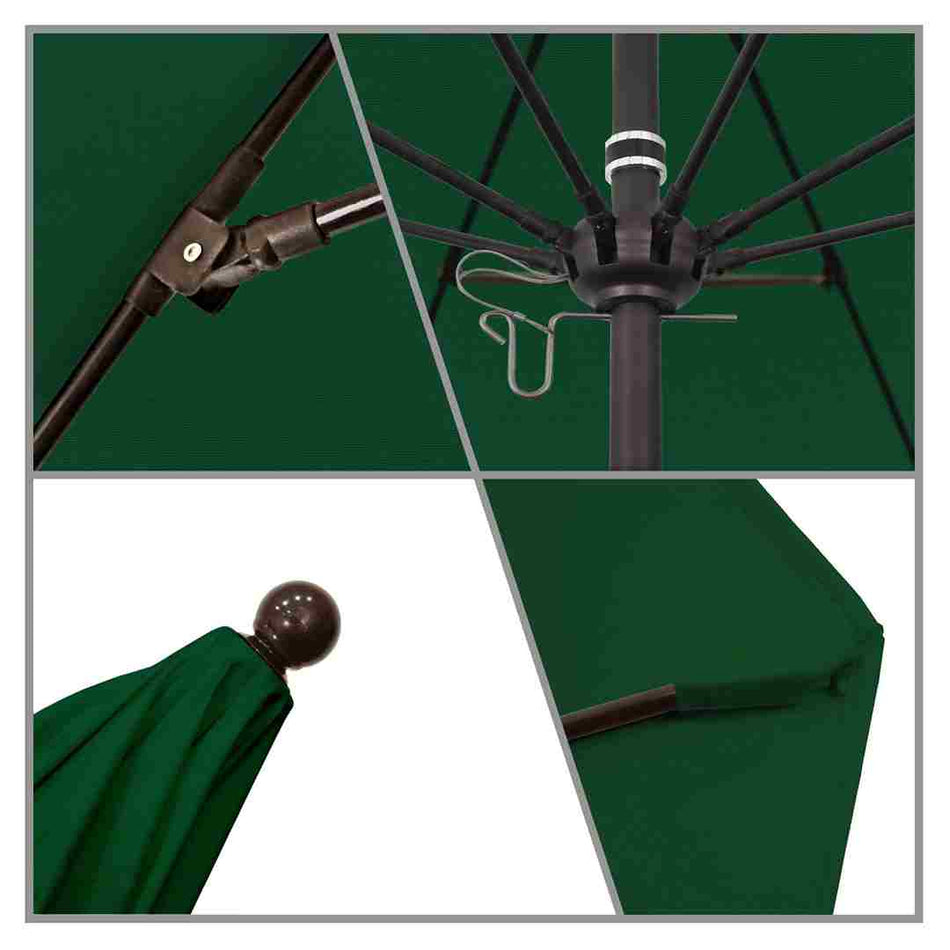 9' Patio California Umbrella with Bronze Pole and Sunbrella Fabric Canopy for Deck Backyard and Poolside Shade, Forest Green