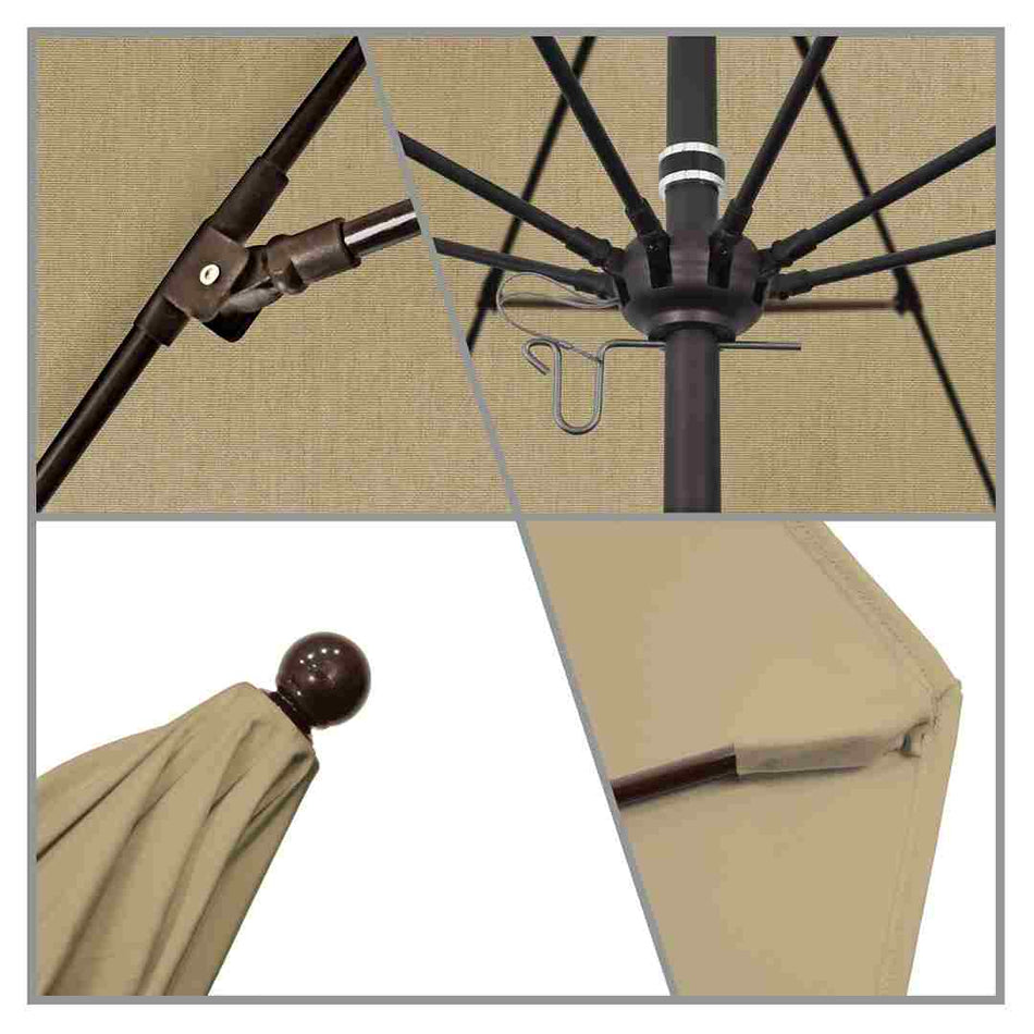 9' Patio California Umbrella with Bronze Pole and Sunbrella Fabric Canopy for Patio Garden and Outdoor Shade, Heather Beige