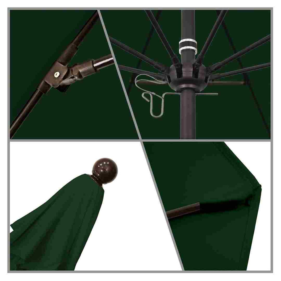 9' Patio California Umbrella with Bronze Pole and Olefin Canopy for Backyard Patio and Garden Shade, Hunter Green