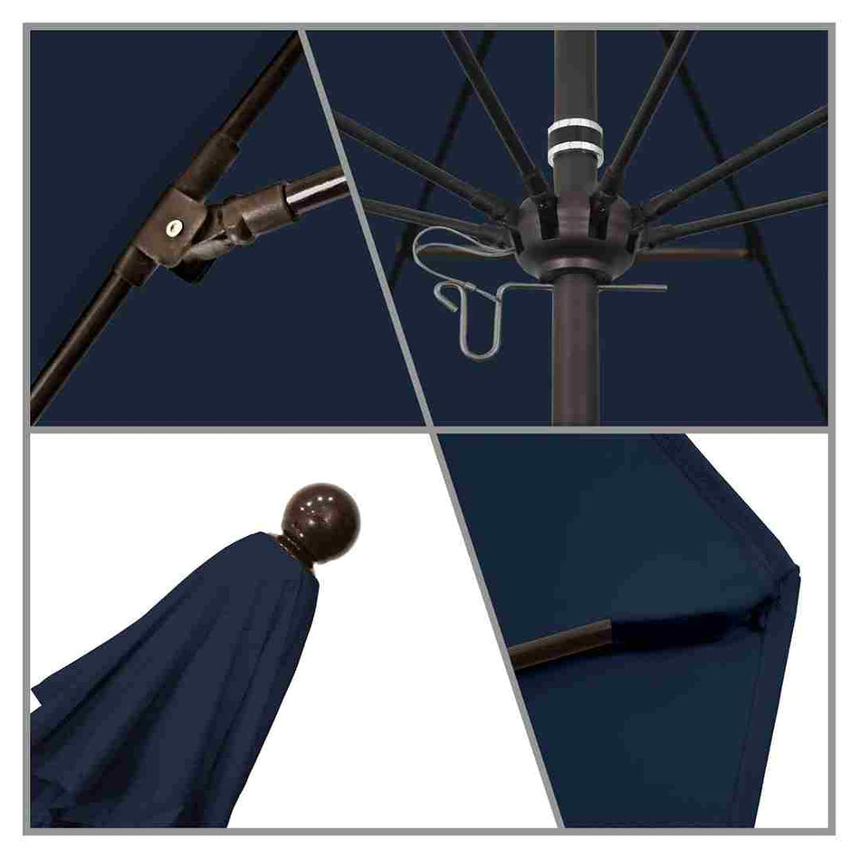 9' Patio California Umbrella with Bronze Pole and Olefin Canopy for Deck Seating and Backyard Shade, Navy Blue