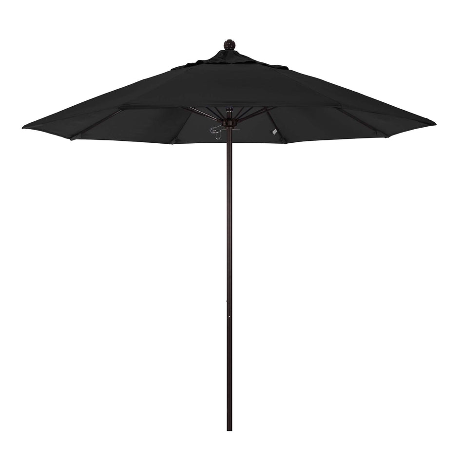 9' Patio California Umbrella with Bronze Pole and Olefin Canopy for Deck Backyard and Poolside Shade, Black