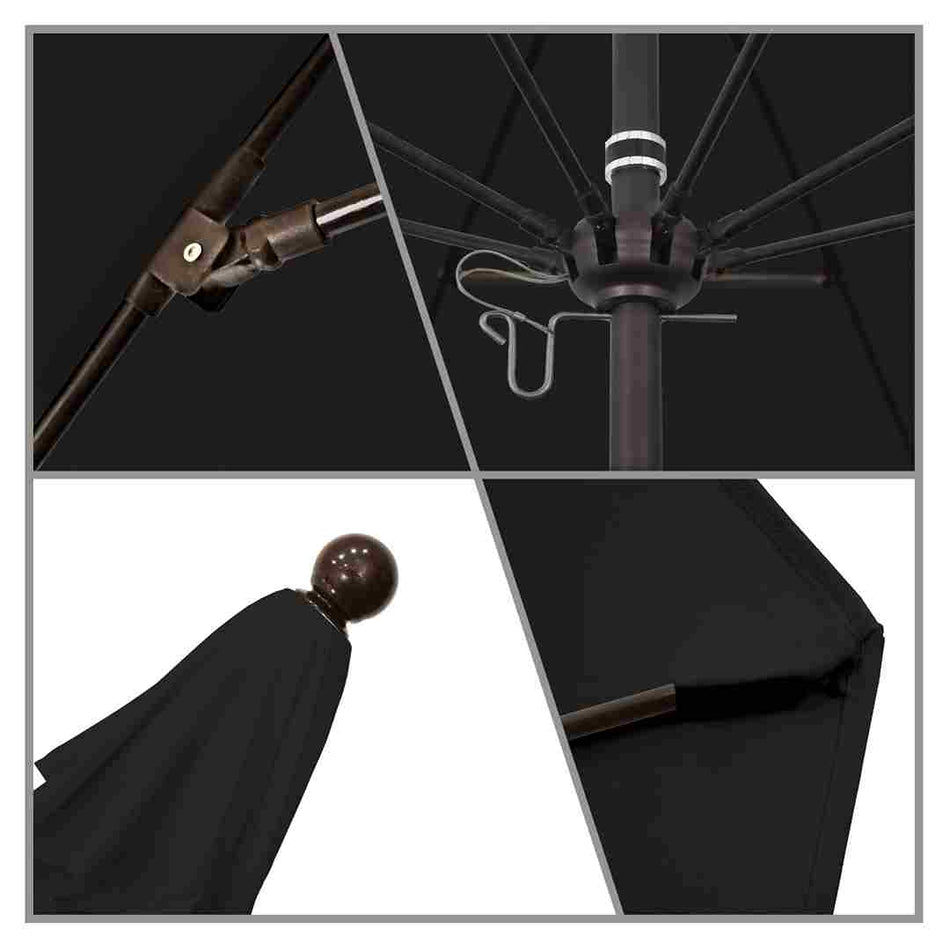 9' Patio California Umbrella with Bronze Pole and Olefin Canopy for Deck Backyard and Poolside Shade, Black
