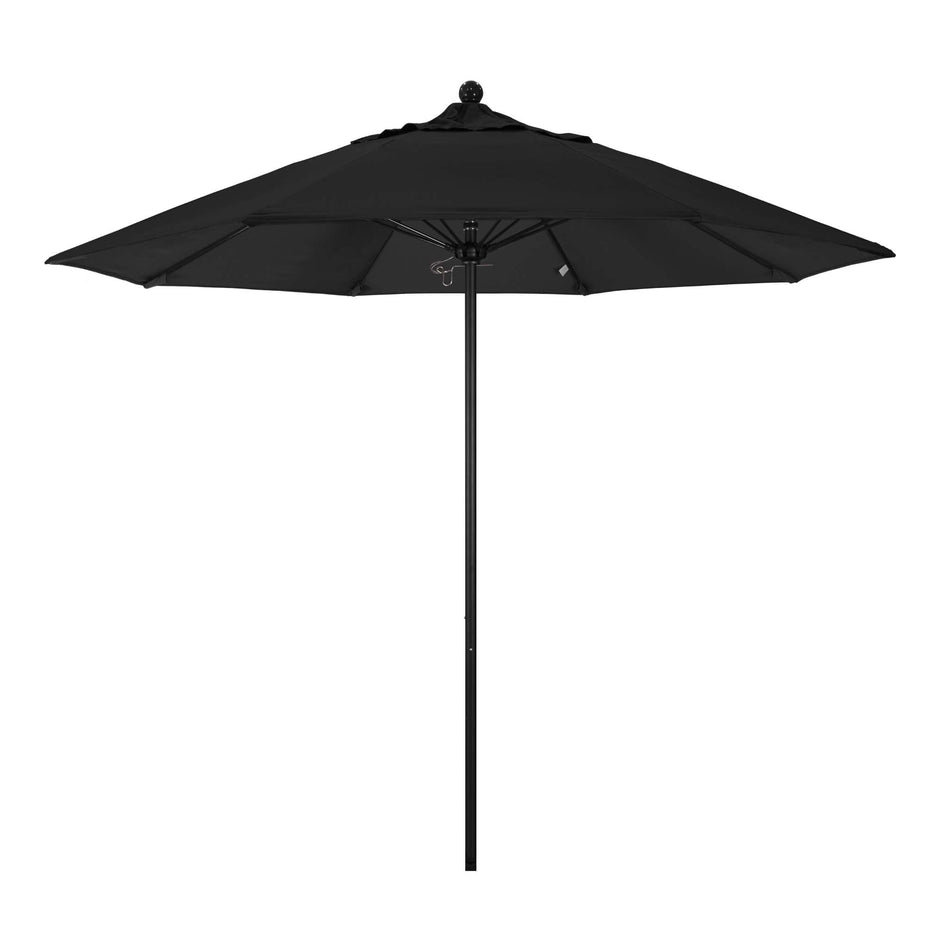 9' Patio California Umbrella with Black Pole and Sunbrella Canopy for Deck Backyard and Poolside Shade, Black