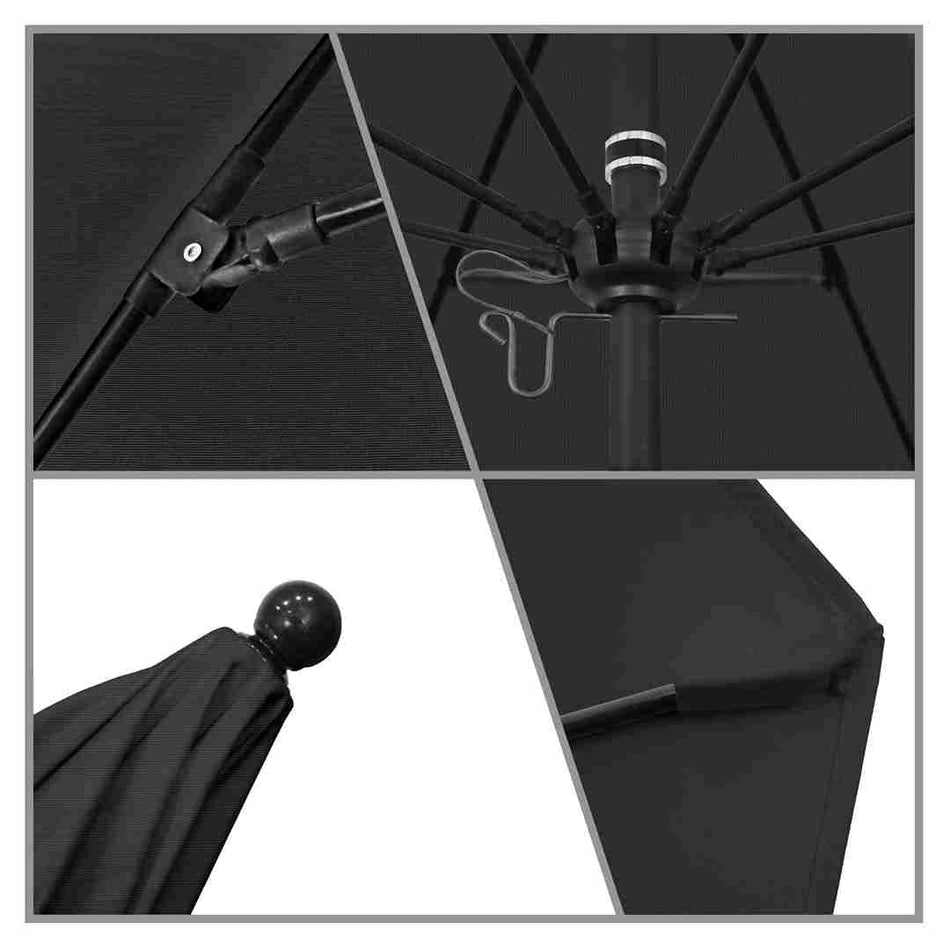 9' Patio California Umbrella with Black Pole and Sunbrella Canopy for Deck Backyard and Poolside Shade, Black
