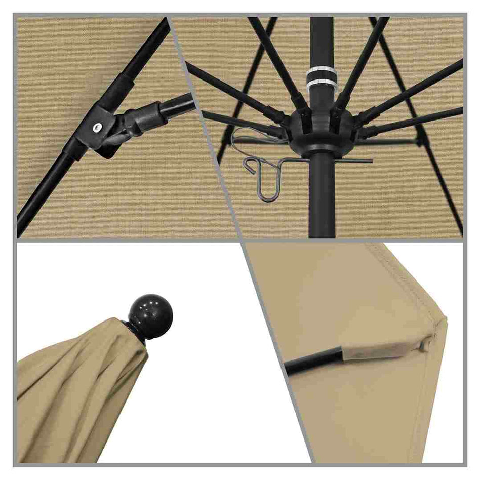 9' Patio California Umbrella with Black Pole and Sunbrella Canopy for Outdoor Living Patio Shade, Heather Beige