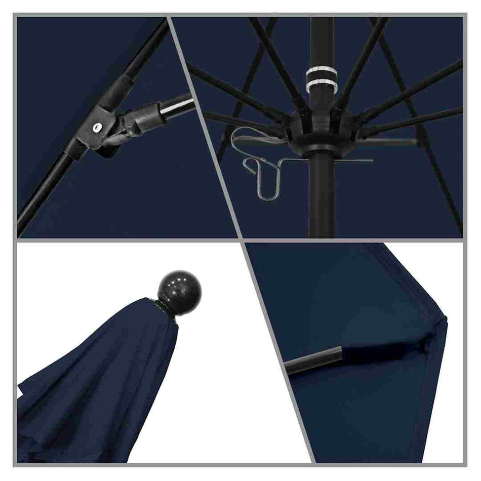 9' Patio California Umbrella with Black Pole and Olefin Canopy for Deck Seating and Backyard Shade, Navy Blue