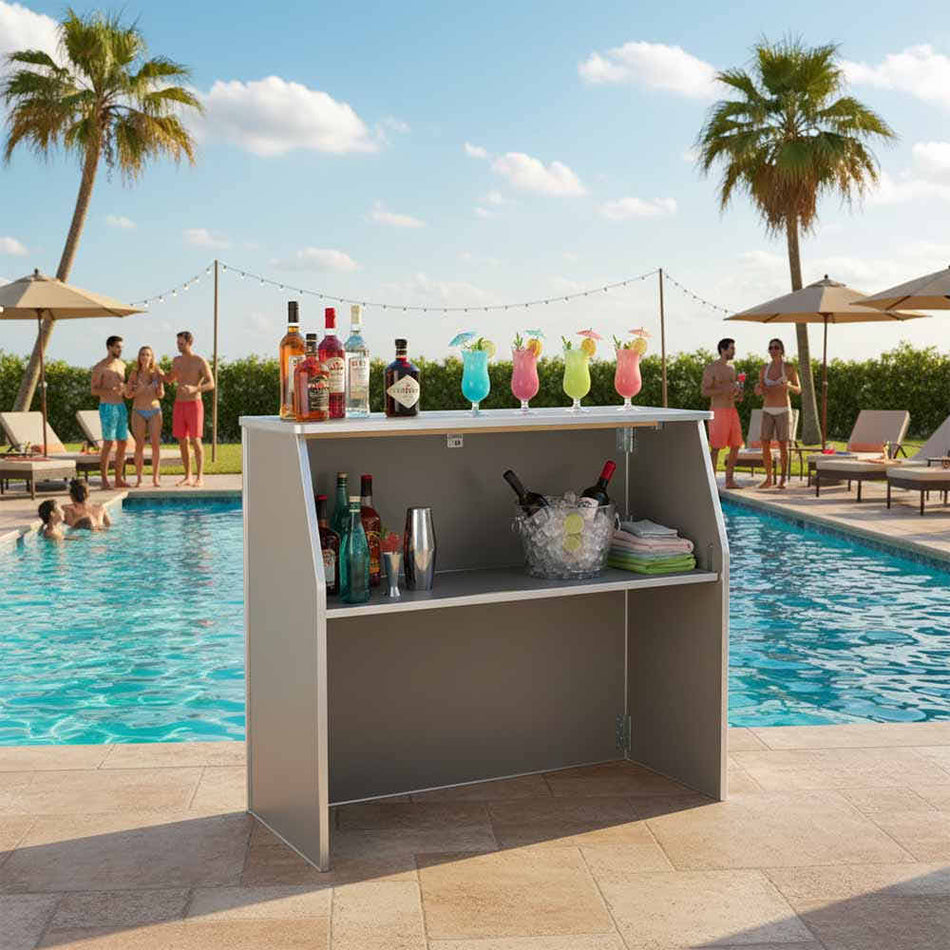 Grey 48" Portable Folding Bar with Laminate Surface