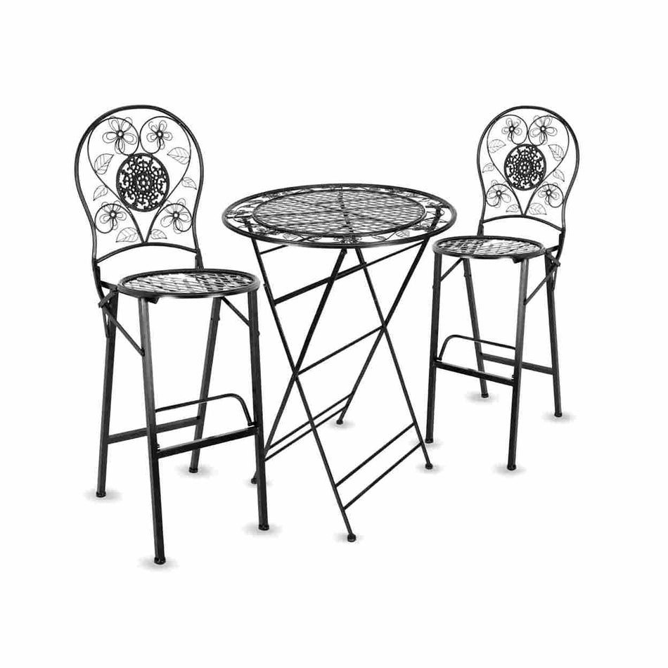 Black Barcelona Bistro Set with 32" Cocktail Table and 2 Round Barstools