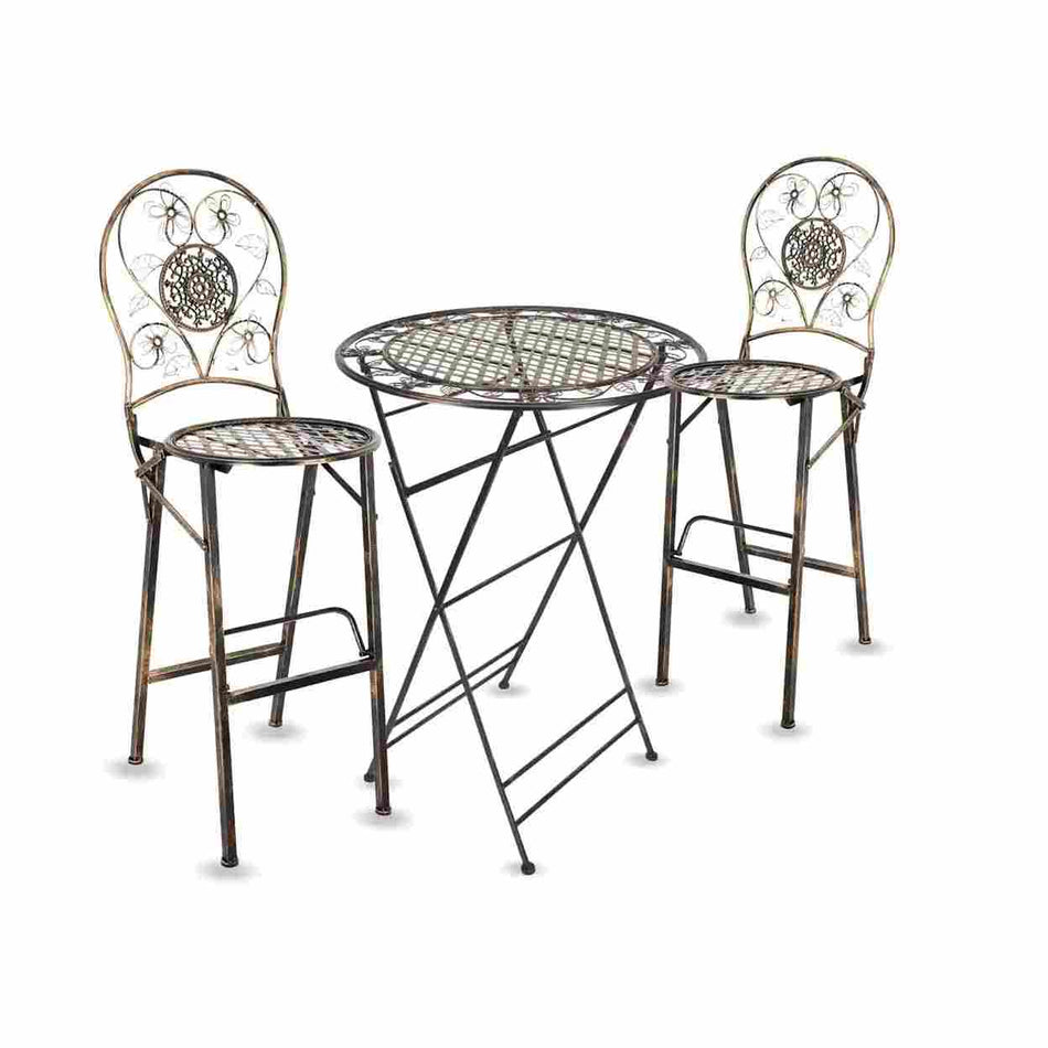 Copper Barcelona Bistro Set with 32" Cocktail Table and 2 Round Barstools
