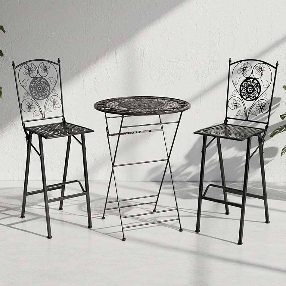 Rustic Matte Black Barcelona Bistro Set with 32" Cocktail Table and 2 Barstools