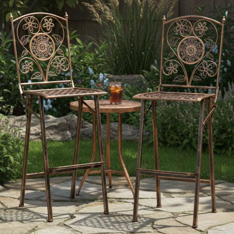 2 Pack Vintage Copper Square Back Bistro Barstools, Stylish Seating for Rustic Kitchens or Outdoor Counters