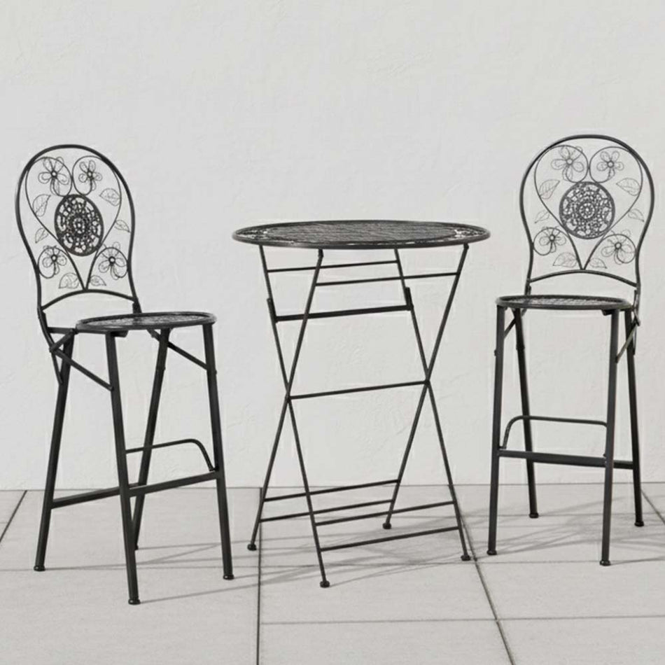 Black Barcelona Bistro Set with 32" Cocktail Table and 2 Round Barstools