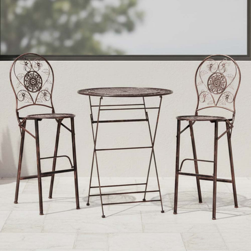 Bronze Barcelona Bistro Set with 32" Cocktail Table and 2 Round Barstools