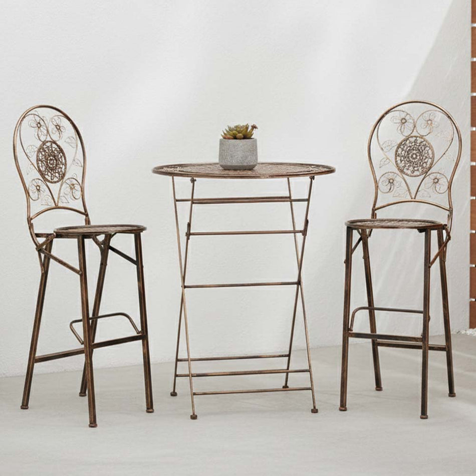 Copper Barcelona Bistro Set with 32" Cocktail Table and 2 Round Barstools