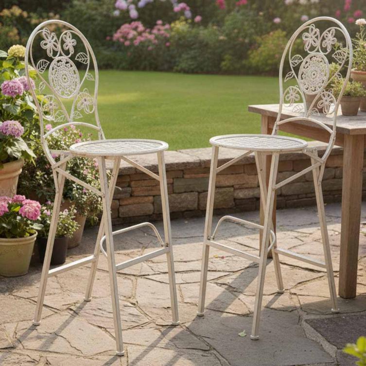 2 Pack White Round Back Barcelona Bistro Barstools, Bright Seating for Outdoor Breakfast Nooks