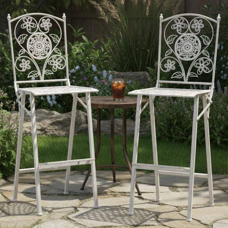 2 Pack White Barcelona Bistro Barstools, Crisp Seating for Contemporary Patios or Kitchen Islands