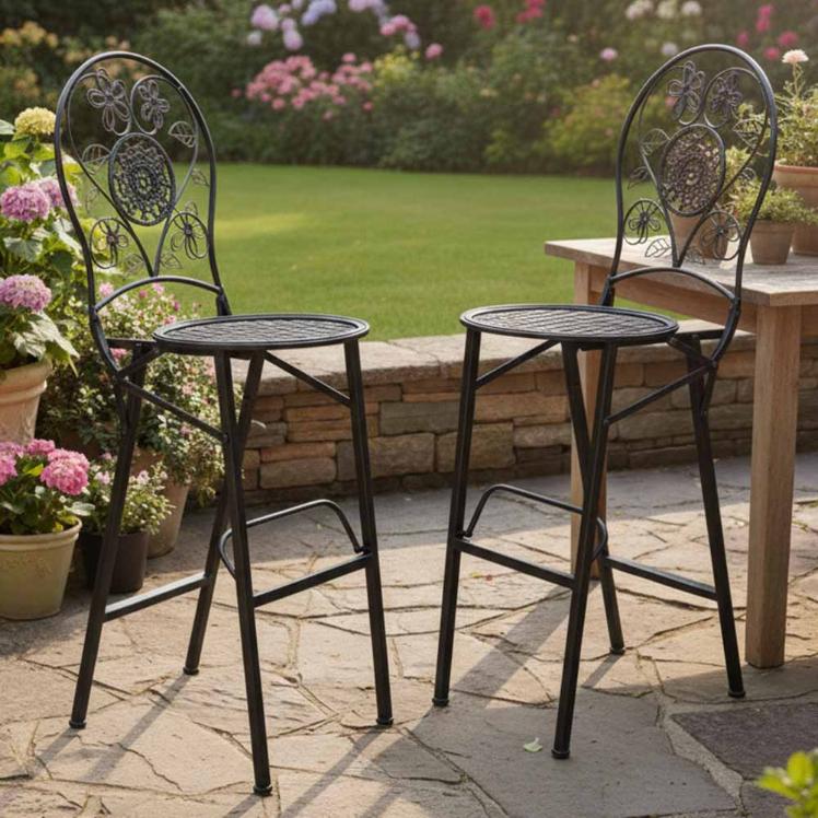 2 Pack Black Metal Barcelona Bistro Barstools, Bold Bar Seating for Home Kitchens or Outdoor Entertaining
