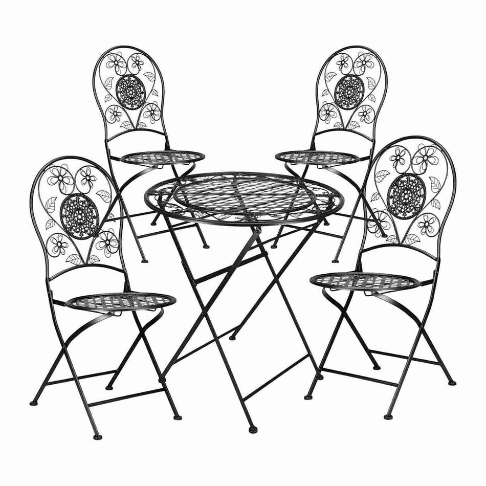 Black 28" Barcelona Bistro Set with 4 Round Chairs