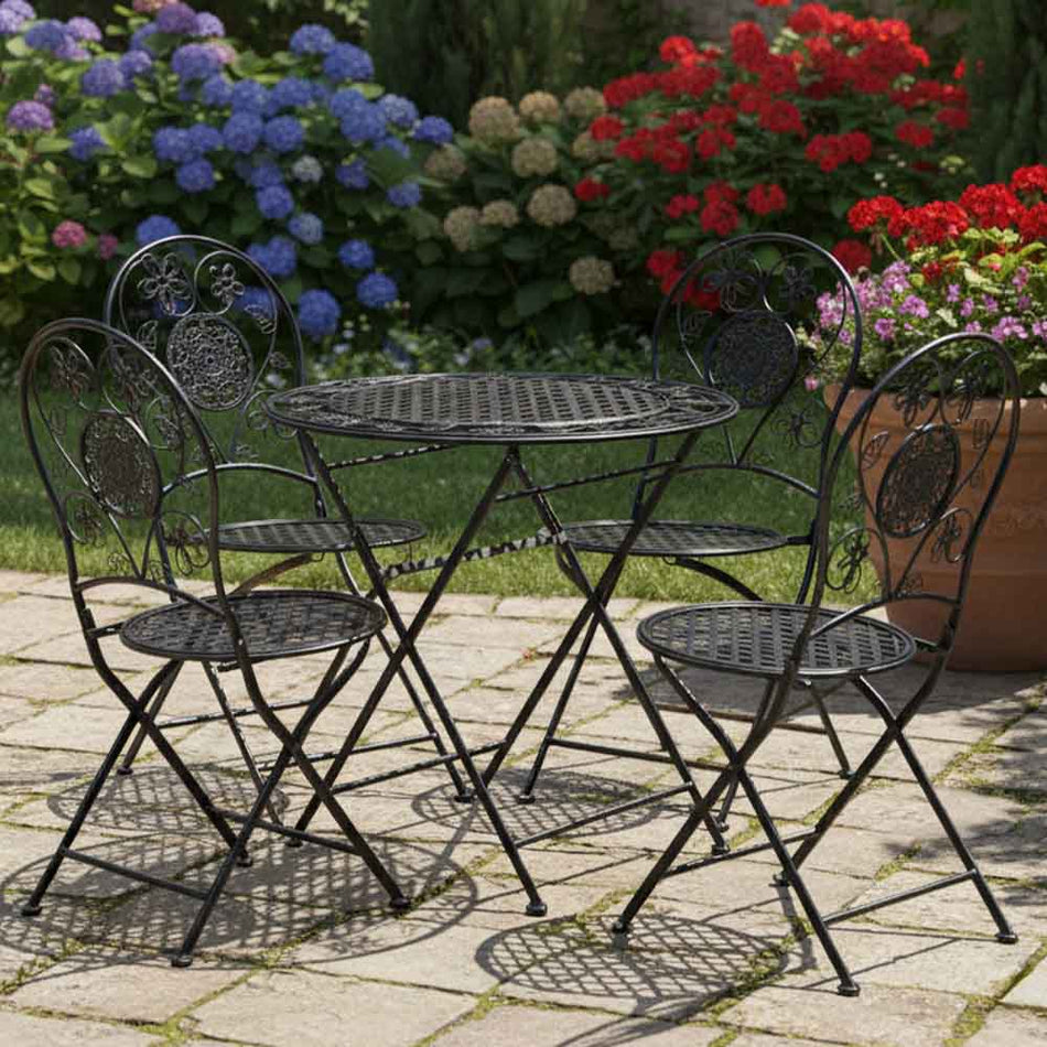 Black 28" Barcelona Bistro Set with 4 Round Chairs
