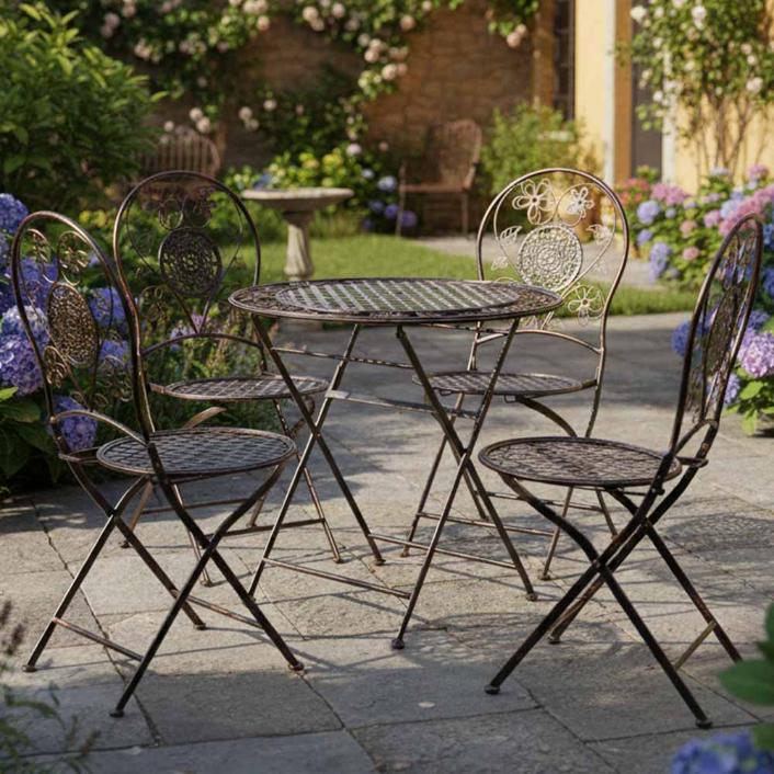 Copper 28" Barcelona Bistro Set with 4 Round Chairs