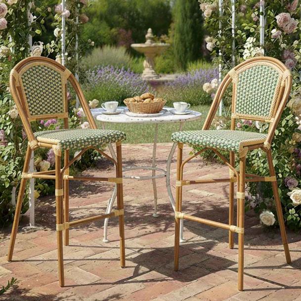 2 Pack Beige and Green French Bistro Barstool for Indoor Dining Spaces