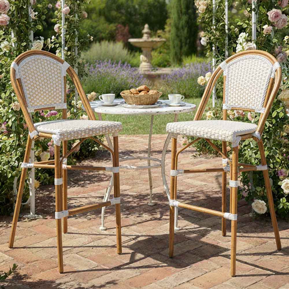 2 Pack White and Beige French Bistro Barstool for Coffee Nooks or Kitchens