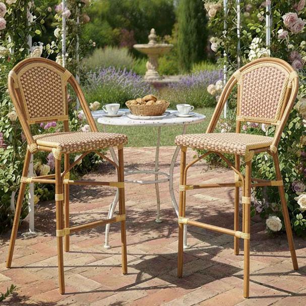 2 Pack Beige and Maroon French Bistro Barstool with 30" Seat for Dining Bar