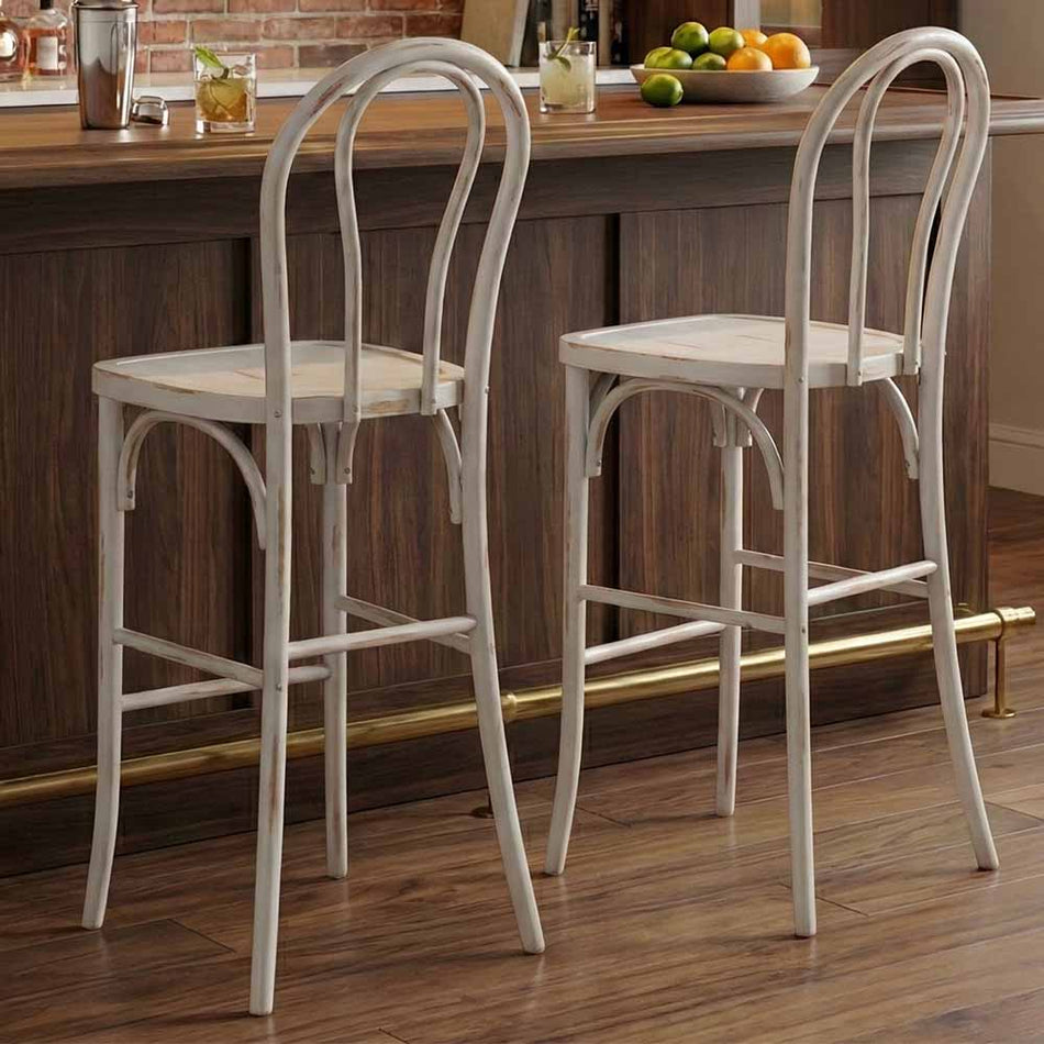 White Distressed, Resin Skeleton™ Bentwood Barstool, 2-Pack for Home Bars or Islands
