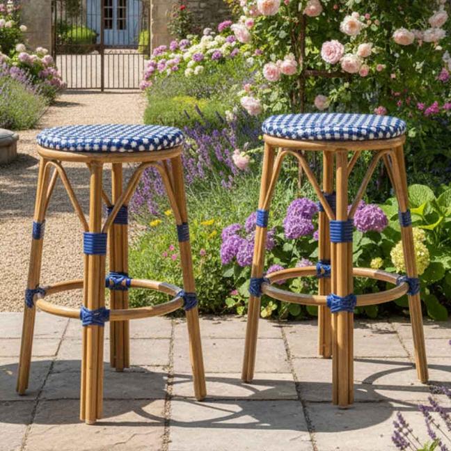 2 Pack Blue on White 26" Counter Height No Back Bistro Barstool for Home Counters